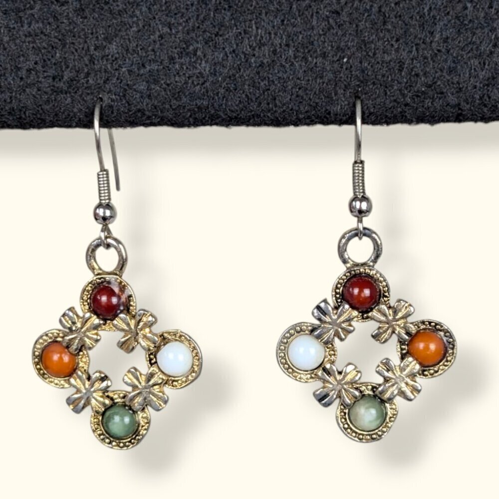 Vintage Colourful Stone Cut Out Earrings